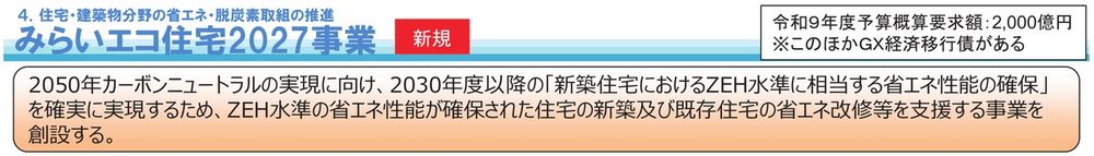 国土交通省 みらいエコ住宅2027事業の概要（令和9年度予算概算要求額2,000億円）